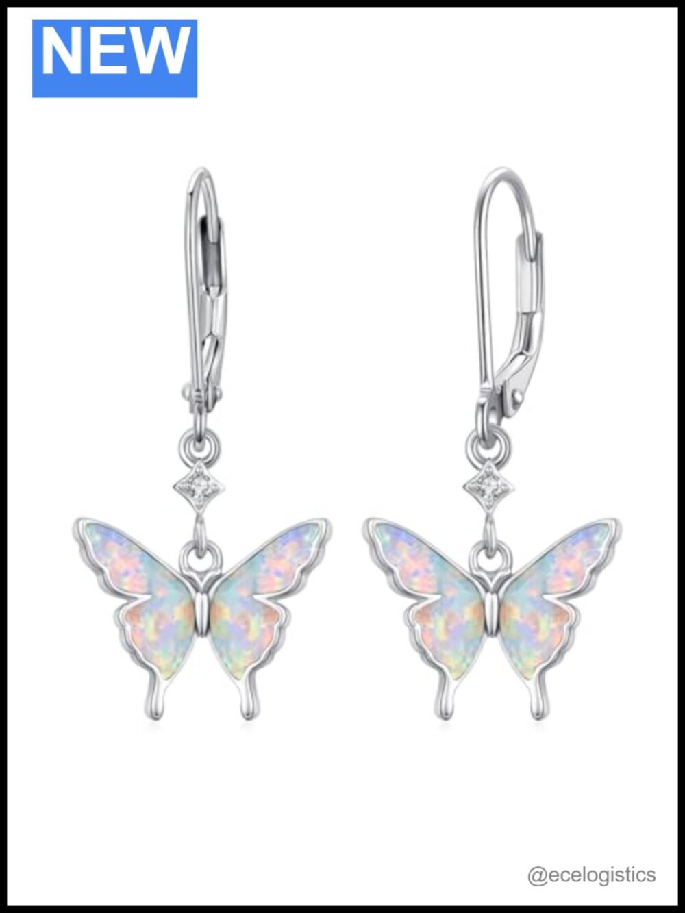 Opal Butterfly Drop Earrings 925 Sterling Silver Dainty Wings 5A Cubic Zirconia